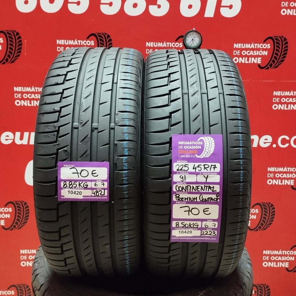 2x 225 45 R17  91Y CONTINENTAL PREMIUM CONTACT6 6.7/6.7mm REF:10420