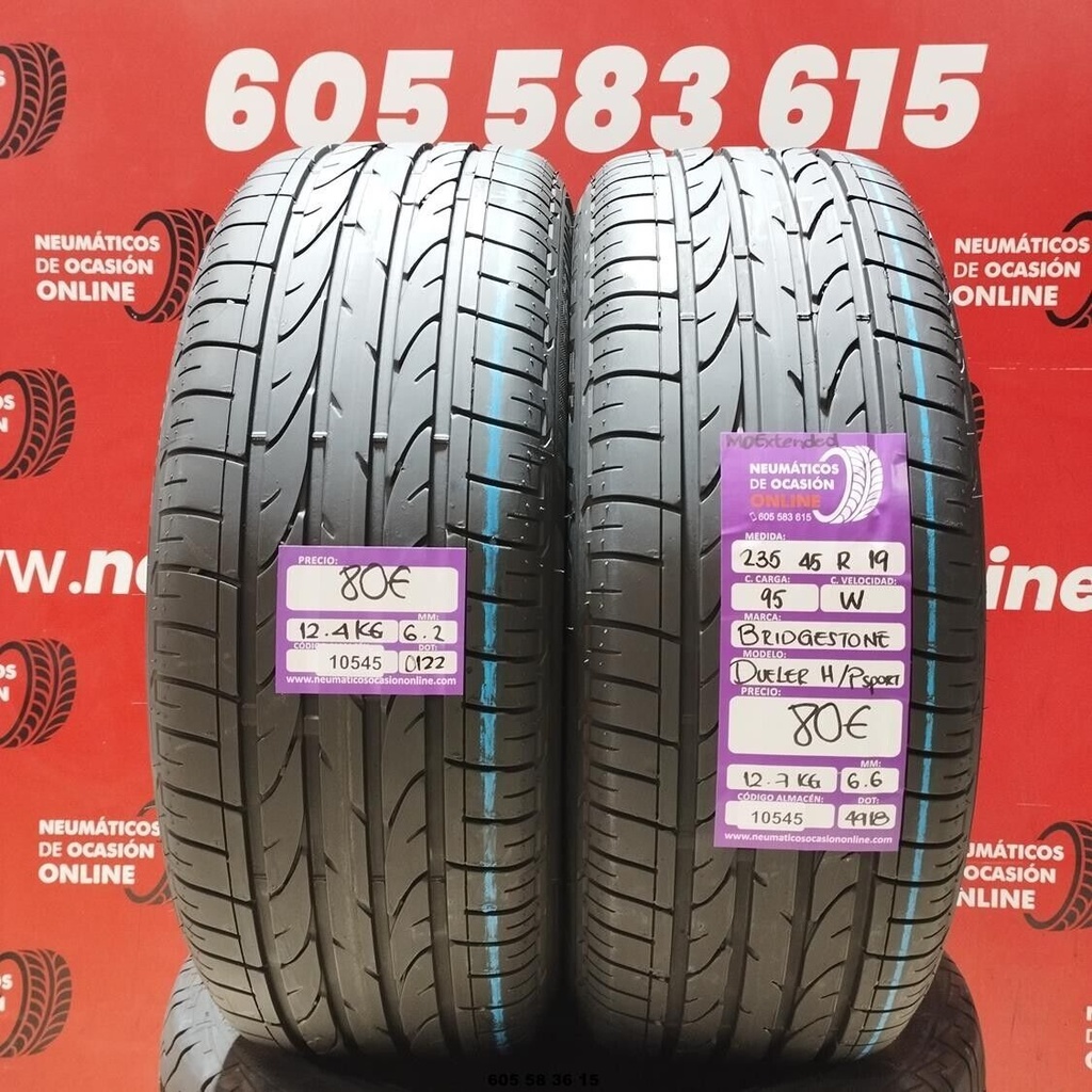 2x 235 45 R19 95W BRIDGESTONE DUELER H/P SPORT MO EXT 6.2/6.6mm REF:10545