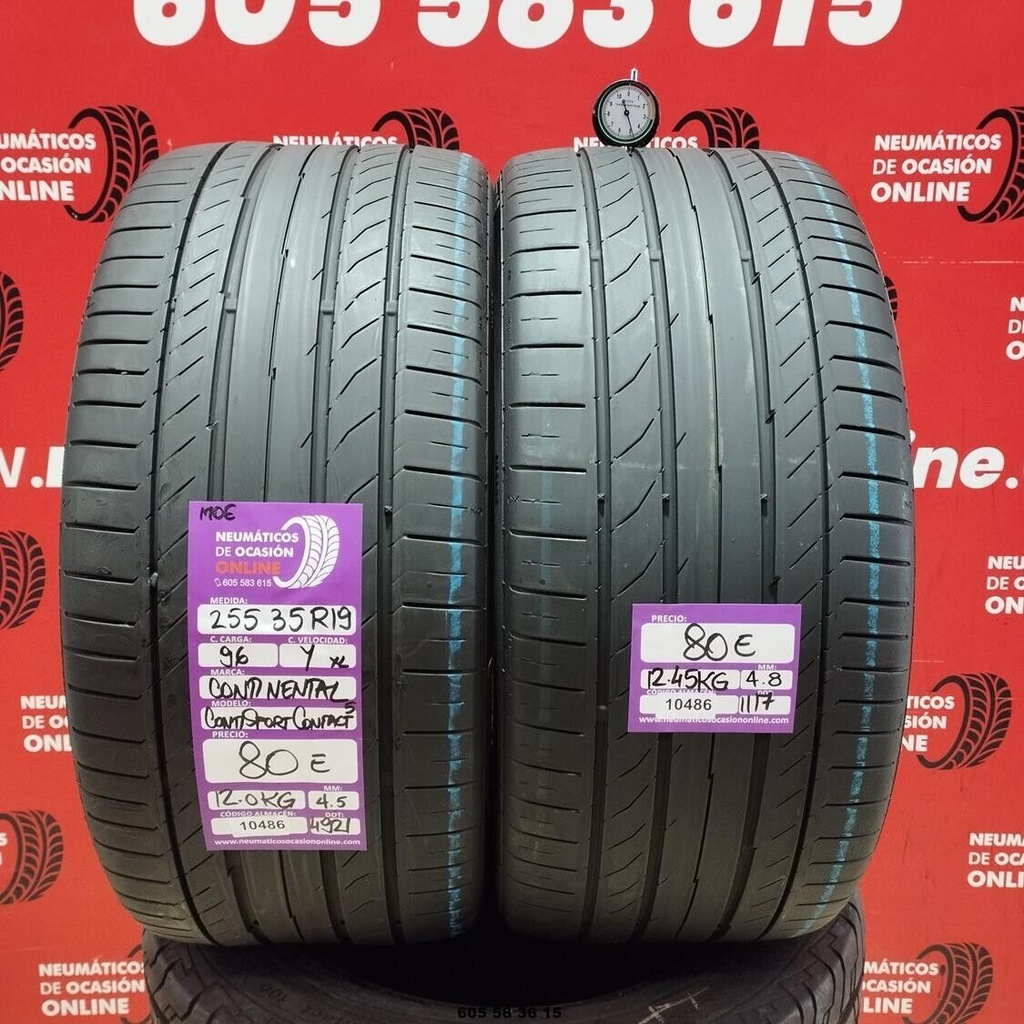 2x 255 35 R19 96YXL CONTINENTAL CONTISPORT CONTACT5 MOE 4.5/4.8mm REF:10486
