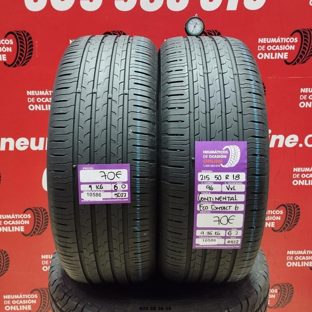 2x 215 50 R18 96VXL CONTINENTAL ECOCONTACT6 6.0/6.2mm REF:10586