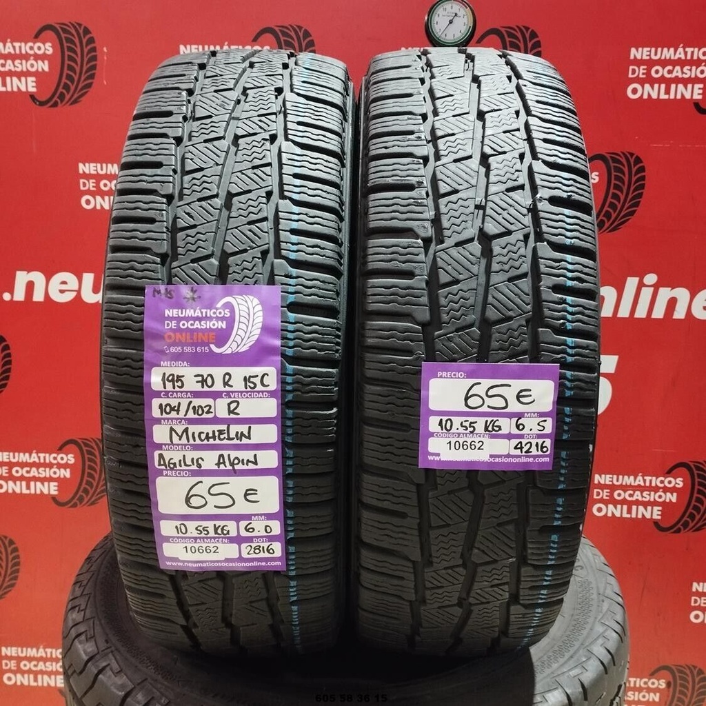 2x 195 70 R 15C 104/102R MICHELIN AGILIS ALPIN M+S* 6.0/6.5mm REF:10662