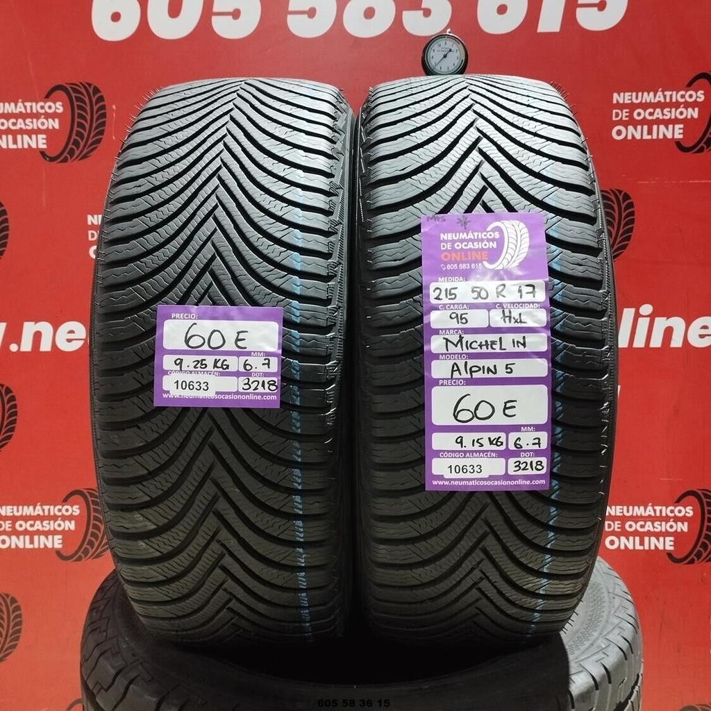 2x 215 50 R17 95H XL MICHELIN ALPIN5 M+S* 6.7/6.7mm REF:10633