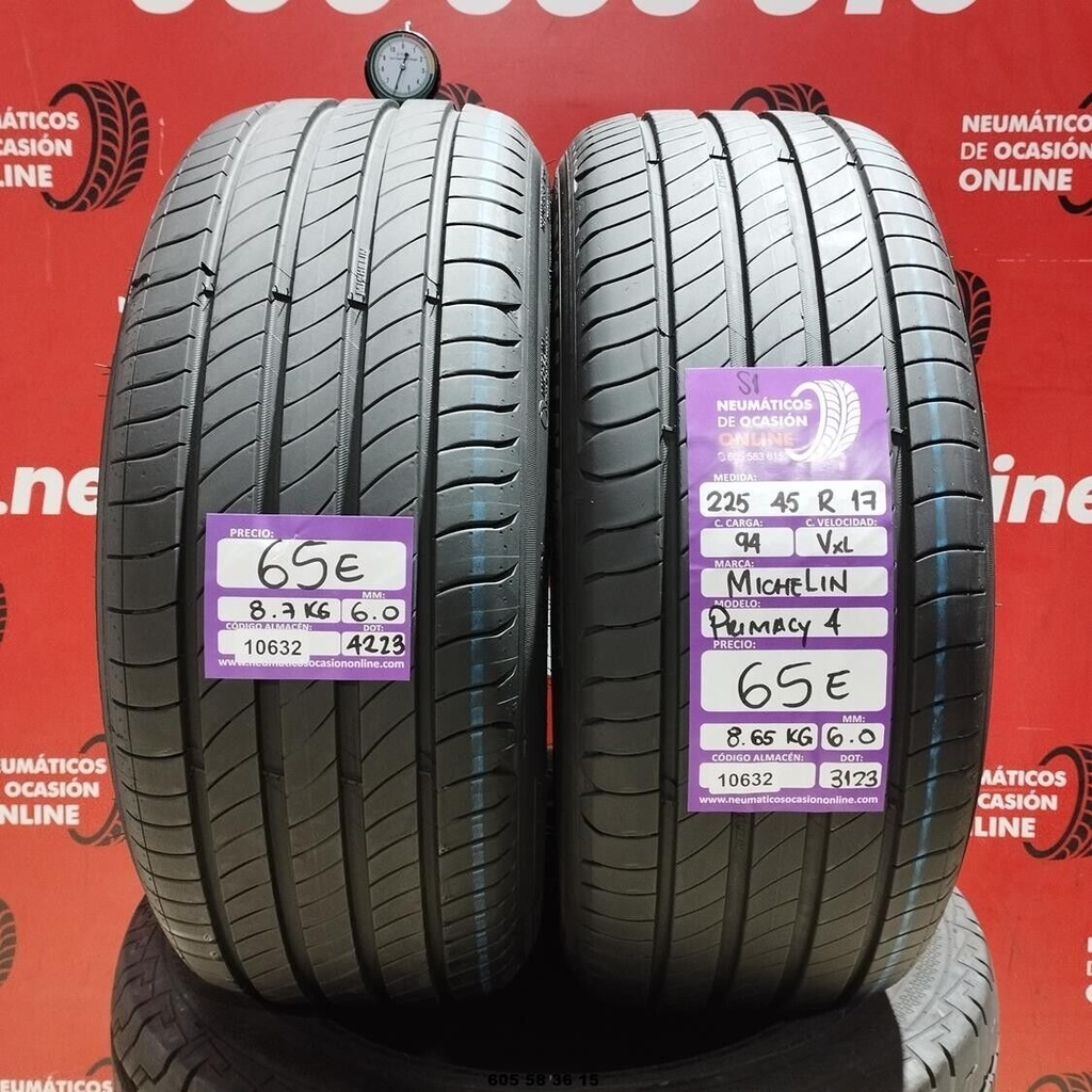 2x 225 45 R17 94VXL MICHELIN PRIMACY4 S1 6.0/6.0mm REF:10632