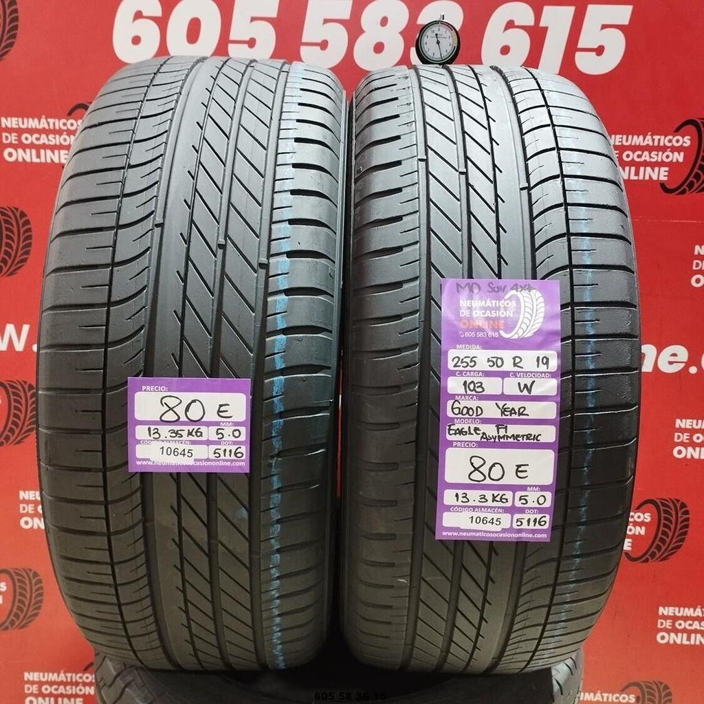 2x 255 50 R19 103W GOODYEAR EAGLE F1 ASYMMETRIC MO SUV 4X4 5.0mm REF:10645