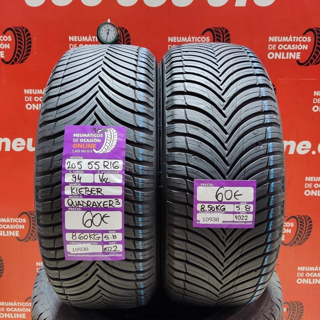 2x 205 55 R16 94VXL KLEBER QUADRAXER3 M+S* 5.8/5.8mm REF:10938
