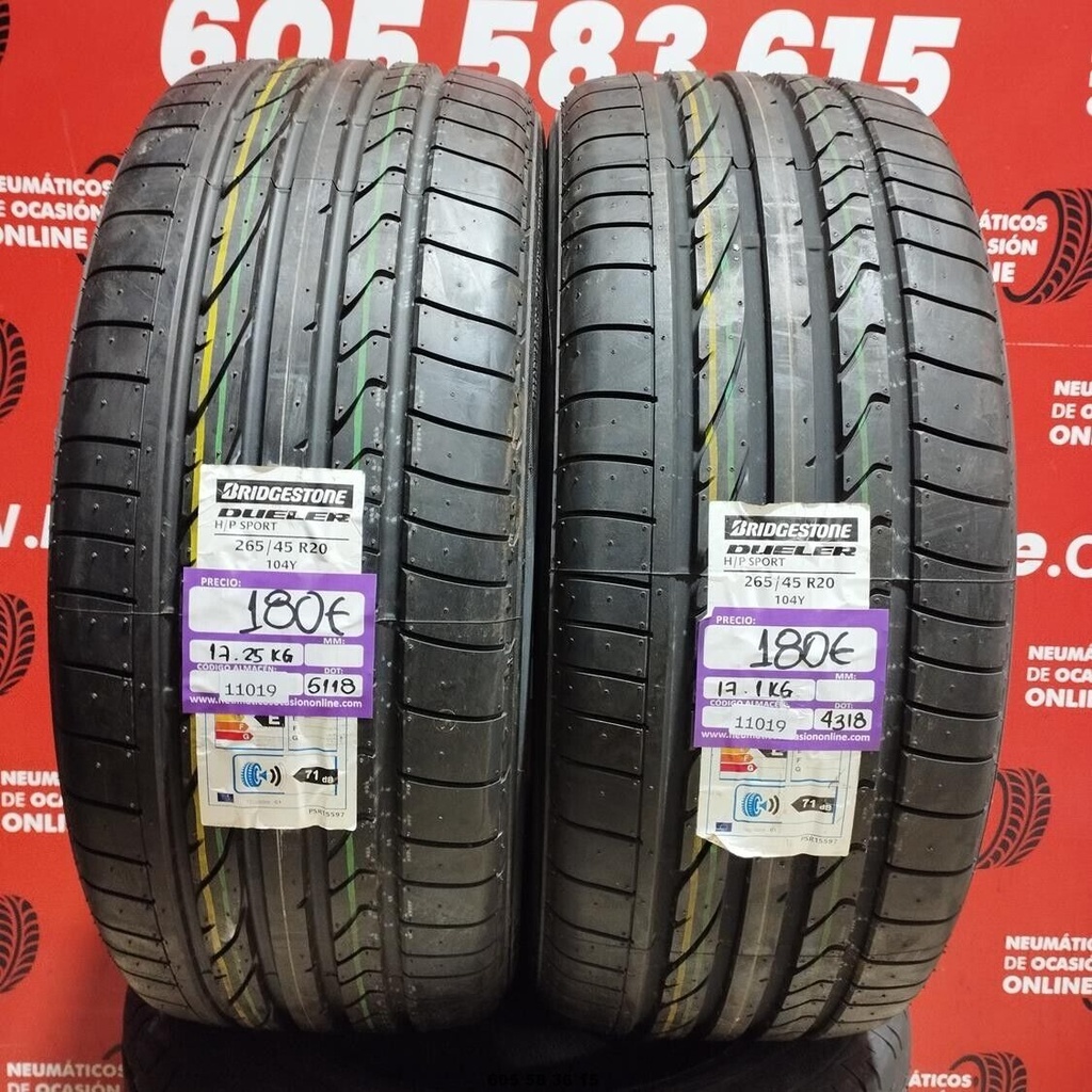 2x 265 45 R20 104Y BRIDGESTONE DUELER H/P SPORT DOT: 5118/4318(SIN USO)Ref.11019