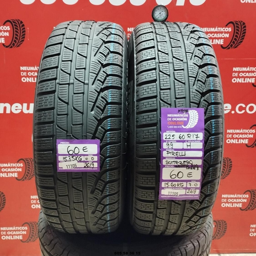 2x 225 60 R17 99H PIRELLI SOTTE  ZERO WINTER 210 M+S* 6.0/7.0mm REF:11105
