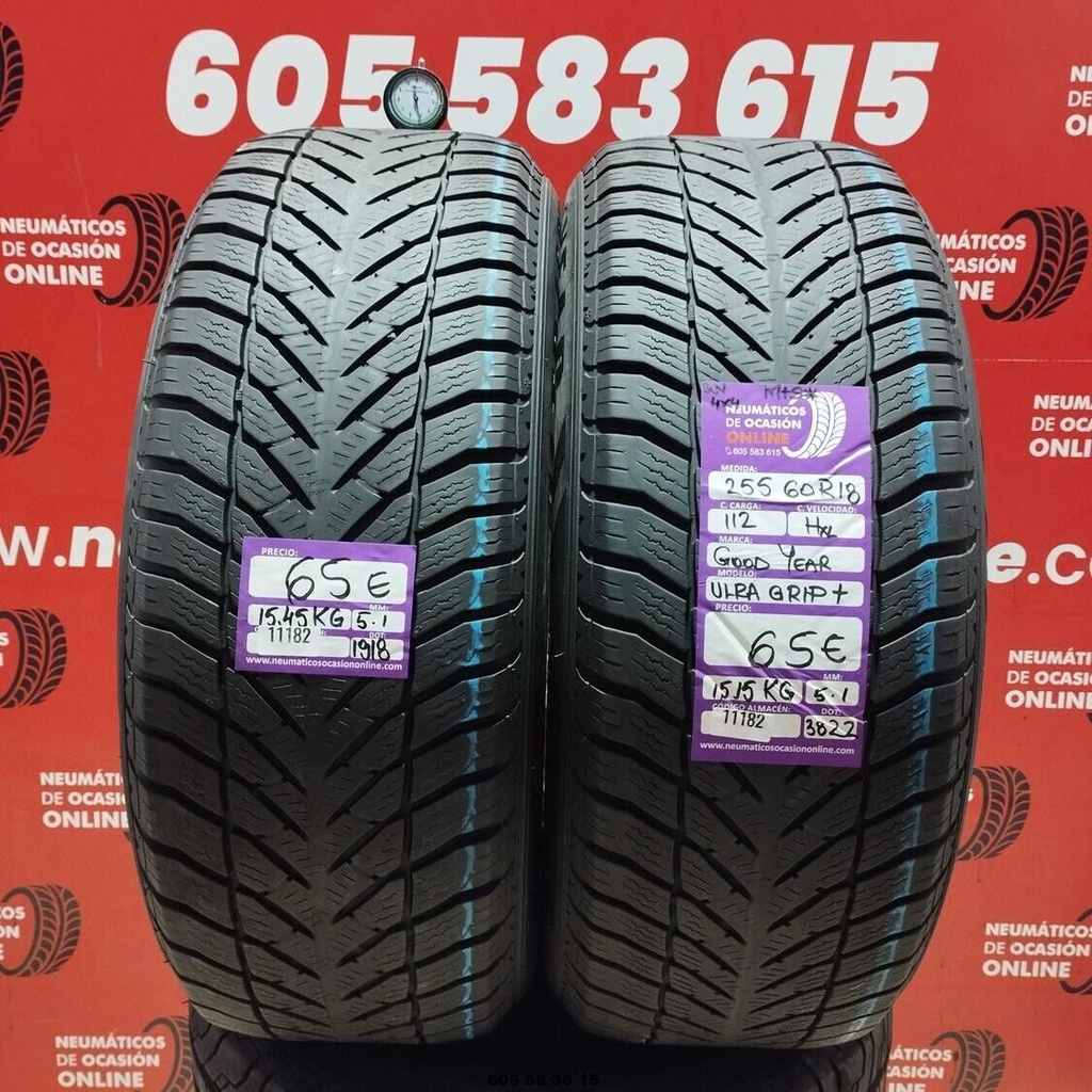 2x 255 60 R18 112HXL GOODYEAR ULTRAGRIP 4X4 SUV M+S* 5.1/5.1mm REF:11182