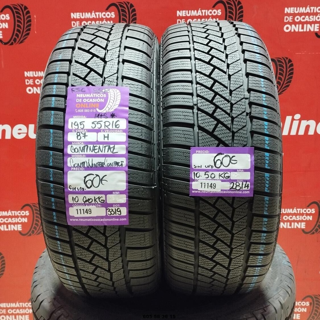 2x 195 55 R16 87H CONTINENTAL CONTIWINTER DOT: 3319/2814 (SIN USO) Ref.11149