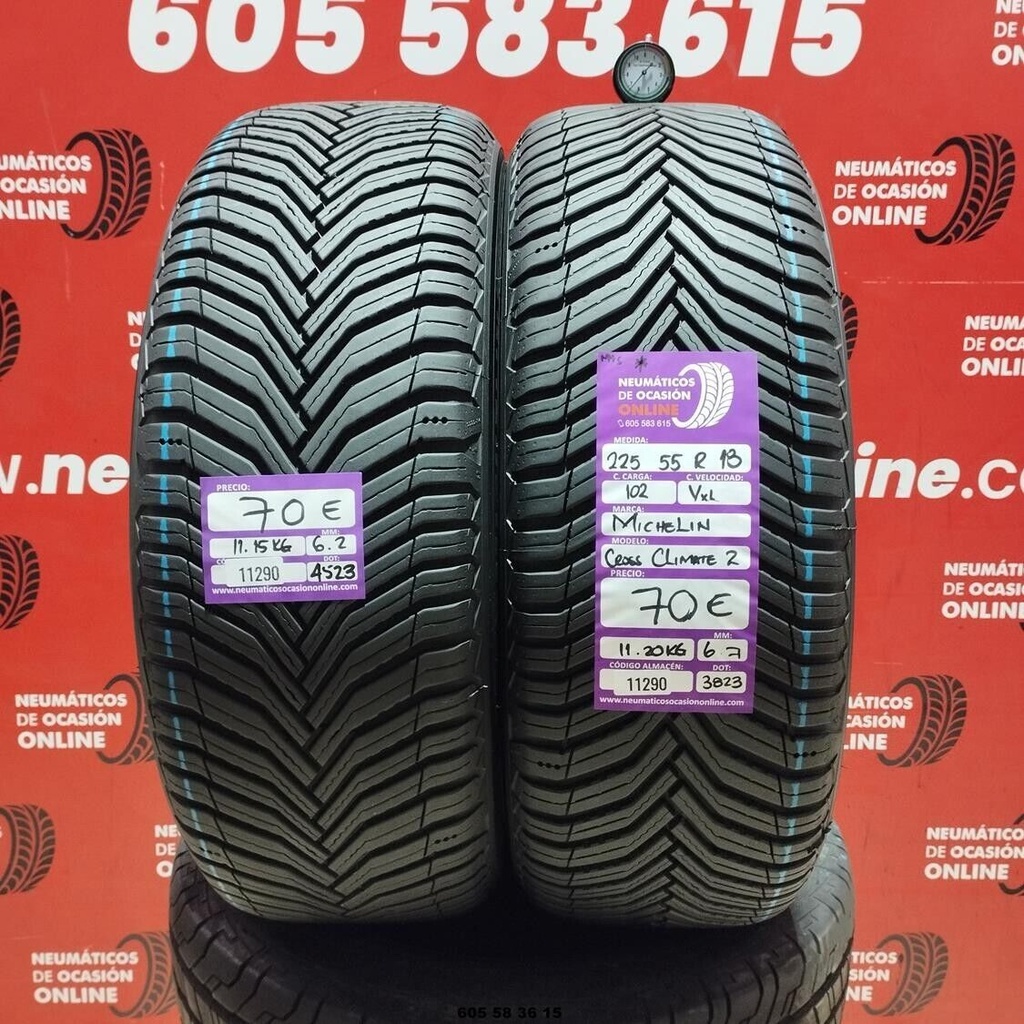 2x 225 55 R18 102V XL MICHELIN CROSS CLIMATE 2 6.2/6.7mm REF:11290