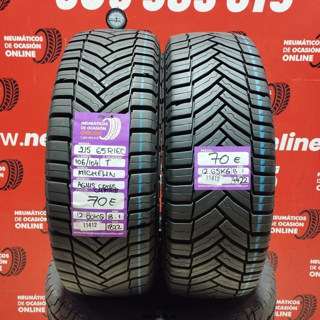 2x 215 65 R16C 106/104T MICHELIN AGILIS CROSS CLIMATE M+S* 8.1mm REF:11412