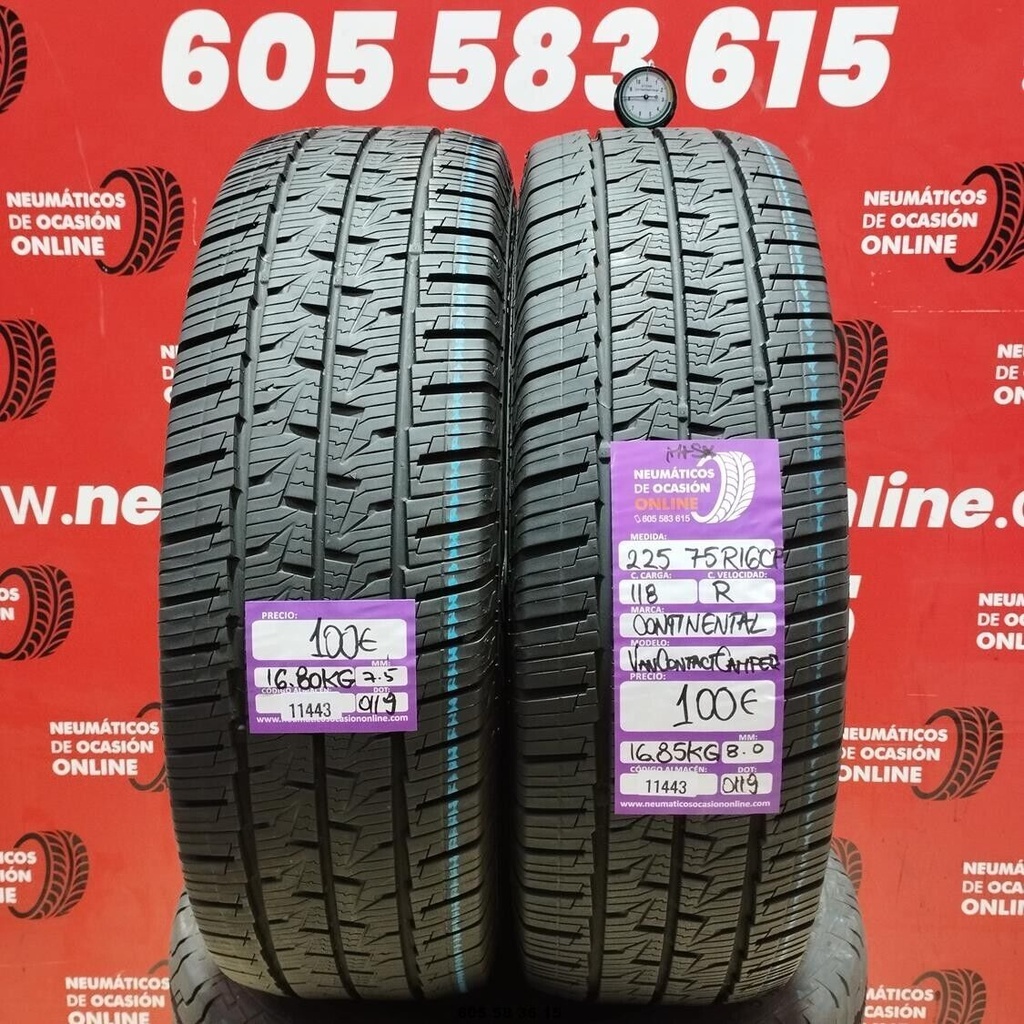 2x 225 75 R 16CP 118R CONTINENTAL VANCONTACT CAMPER M+S* 8.0/7.5mm REF:11443