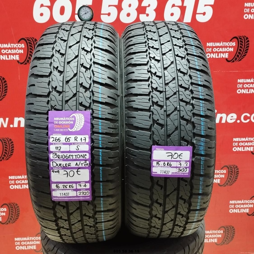 2x 265 65 R17 112S BRIDGESTONE DUELER A/T 4X4 7.4/7.2mm REF:11437