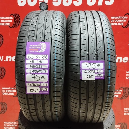 [Ref: 12467] 2x 225 50 R18 95W PIRELLI CINTURATO P7 7.4/6.4mm REF:12467