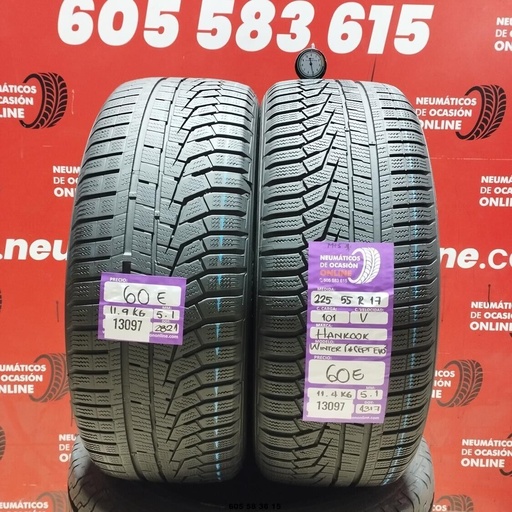 [Ref:13097] 2x 225 55 R17 101V HANKOOK WINTER I*CEPT EVO M+S* 5.1/5.1mm REF:13097