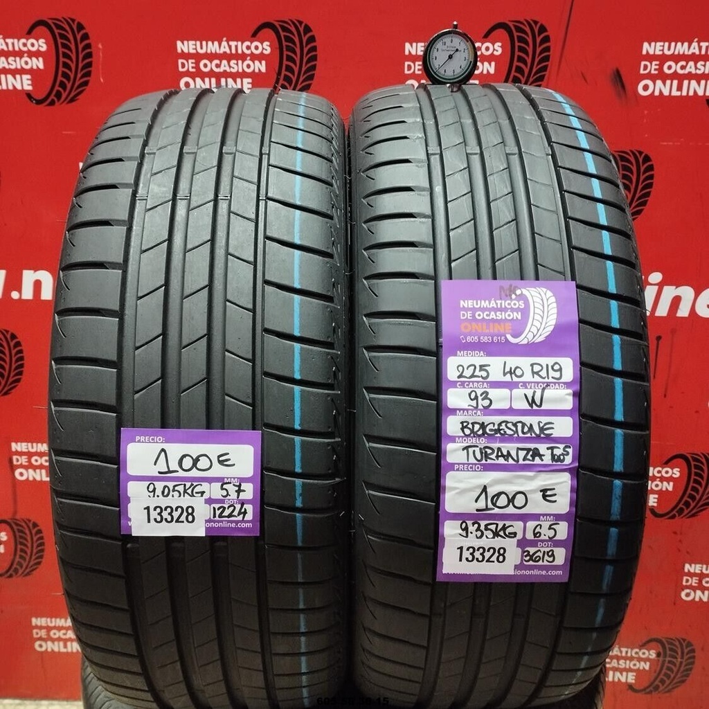 2x 225 40 R19 93W BRIDGESTONE TURANZA T005  MO 5.7/6.5MM REF.13328