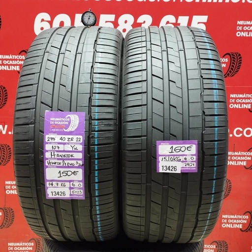 [Ref:13426] 2x 275 40 22 ZR22 107Y XL HANKOOK VENTUS S1 EVO 3 6.0/6.0MM REF. 13426