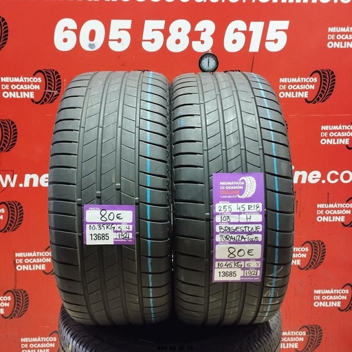 [Ref:13685] 2x 255 45 R18 103H Bridgestone Turanza T005 5.4/5.5MM Réf. 13685