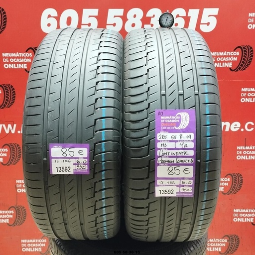 [Ref:13592] 2x 265 55 R19 113Y XL Continental Premium CONTACT6 Ao 6.0/6.0MM Réf. 13592