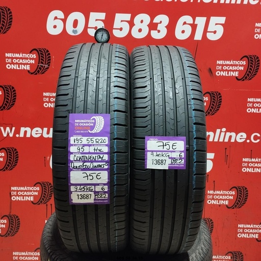 [Ref:13687] 195 55 R20 95H XL Continental Conti Eco Contact 5 6.0/6.0MM Réf. 13687
