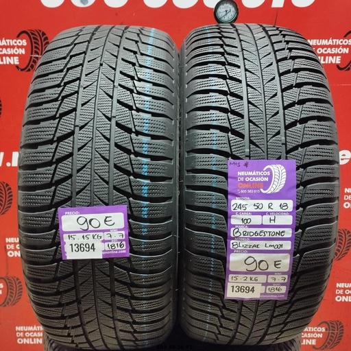 [Ref:13694] 245 50 R18 100H Bridgestone Blizzar LM001 M+S 7.7/7.7 Réf. 13694
