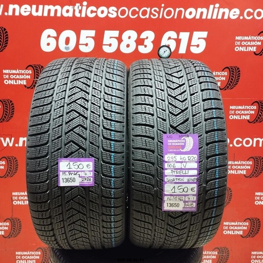 [Ref:13650] 2x 295 40 R20 106V PIRELLI SCOPION WINTER TM  NO M+S* 7.1/7.1 MM REF. 13650