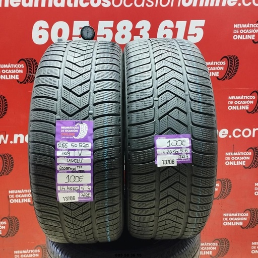 [Ref:13706] 2x 255 50 R20 109V PIRELLI SCORPION WINTER TM M+S* 5.6/5.6MM REF. 13706