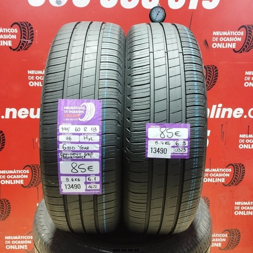 [Ref:13490] 2x 195 60 R18 96HXL Goodyear Efficientgrip 6.3/6.1MM Ref. 13490
