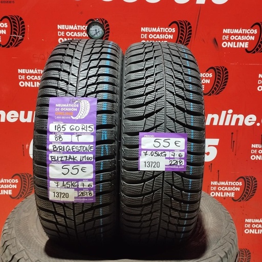 [Ref:13720] 2x 185 60 R15 88T Bridgestone Blizzak LM001 7.6/7.6MM Ref. 13720