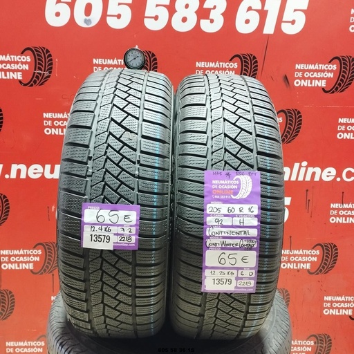 [Ref:13579] 2x 205 60 R16 92H CONTINENTAL CONTI WINTER CONTACT M+S* RFT 7.2/6.0MM REF. 13579