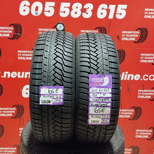 [Ref:13626] 2x 205 60 R16 92H CONTINENTAL CONTI WINTER CONTACT M+S*  6.2/6.6 MM REF. 13626