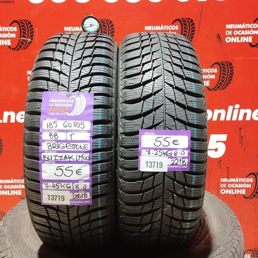[Ref:13719] 2x 185 60 R15 88T BRIDGESTONE BLIZZAK LM001 8.0/8.0 REF. 13719