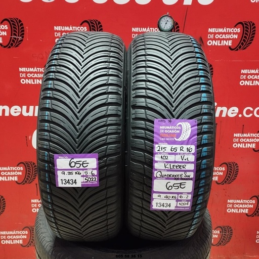 [Ref:13434] 2X 215 65 R16 102V XL KLEBER QUADRAXER TOUTE SAISON 6.2/5.6MM REF. 13434