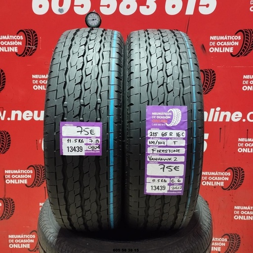 [Ref:13439] 2x 215 65 R16C 109 107T FIRESTONE VANHAWK 2 7.8/6.6MM . REF. 13439