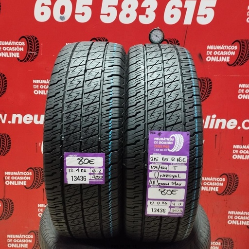 [Ref:13436] 2x 215 65 16C 109 107T UNIROYAL ALL SEASON MAX M+S* REF. 13436
