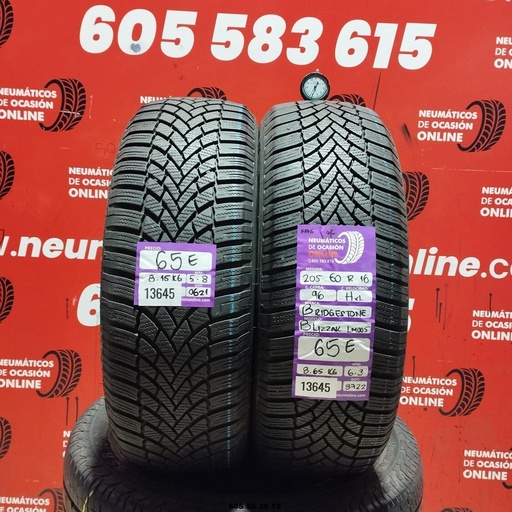[Ref:13645] 2x205 60 R16 96H XL BRIDGESTONE BLIZZAK LM005 M+S* 5.8/6.3MM REF. 13645