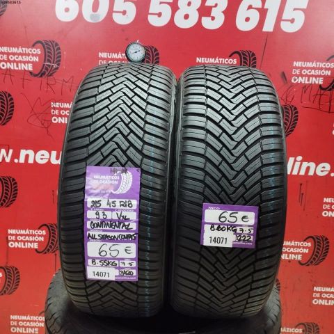 2X 215 45 R18 93V XL CONTINENTAL ALL SEASON CONTACT5 M+S* 7.5/7.5MM DOT 3420/1222