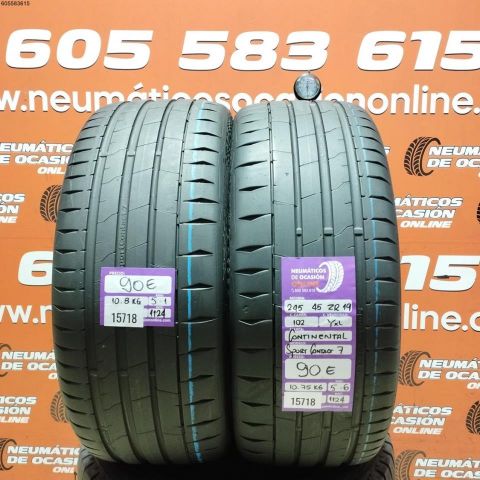 2X 245 45 ZR19 102Y XL CONTINENTAL SPORT CONTACT 7 5.1/5.6MM DOT 1124/1124