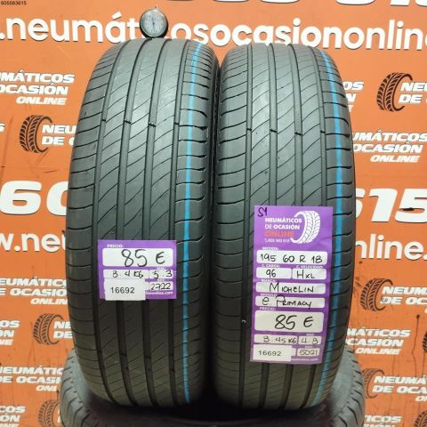 2X 195 60 R18 96H XL S1 MICHELIN E PRIMACY 4.8/5.3MM DOT 2722/5021