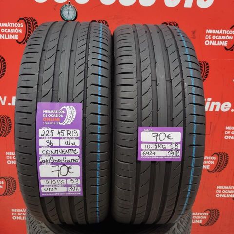 2X 225 45 R19 96W XL CONTINENTAL CONTI SPORT CONTACT 5 5.3/5.8MM DOT 1918/0918