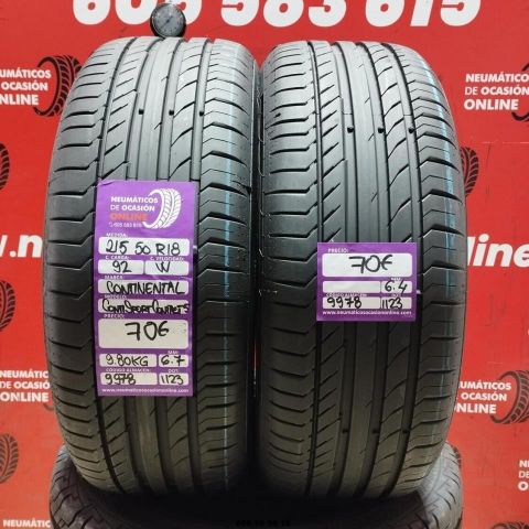 2X 215 50 R18 92W CONTINENTAL CONTI SPORT CONTACT5 6.7/6.4MM DOT 1123/1123